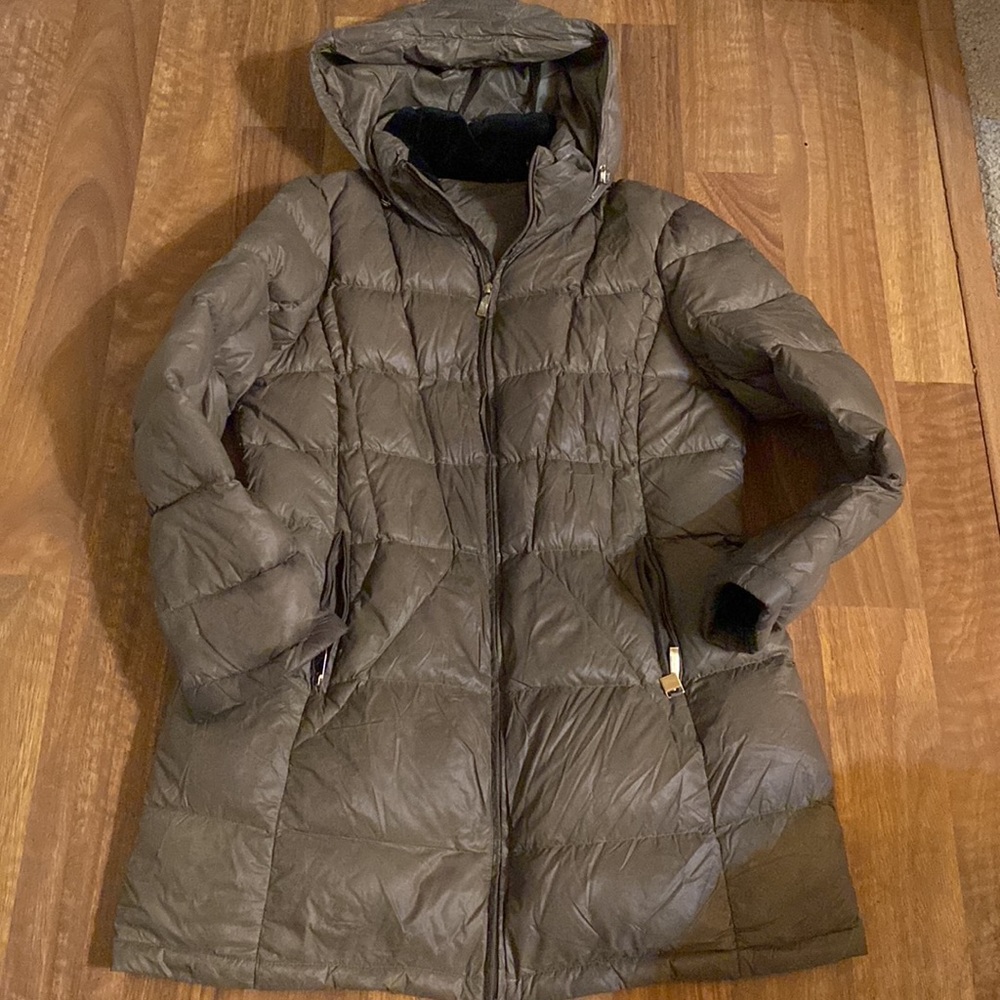 Calvin Klein hooded packable long Feather down puffer - Picture 1 of 7
